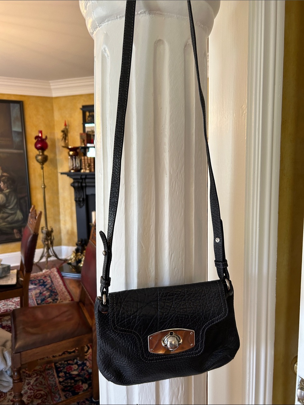 Furla Black Leather Crossbody Bag with Silver Hardware